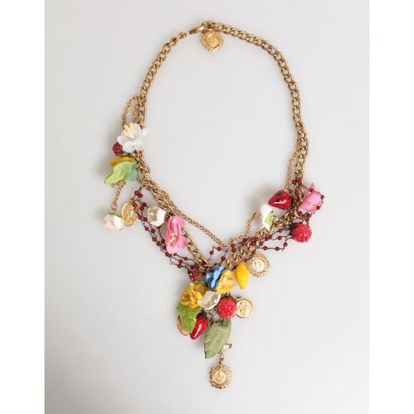 Dolce & Gabbana Estate Multicolor Floral Fruit Gold Chain Statement Women's - Picture 1 of 5